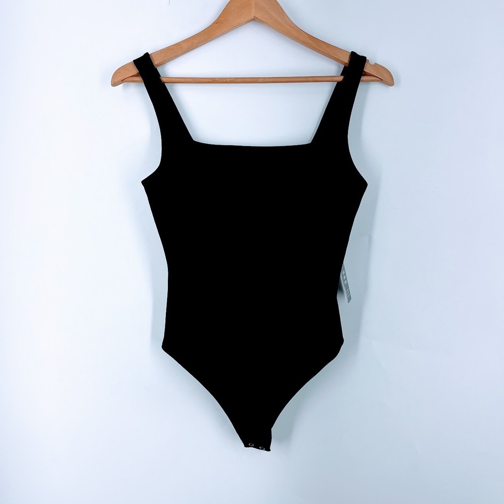 Express Womens Square Neck Sleeveless Thong Bodysuit Black Small 06684720
